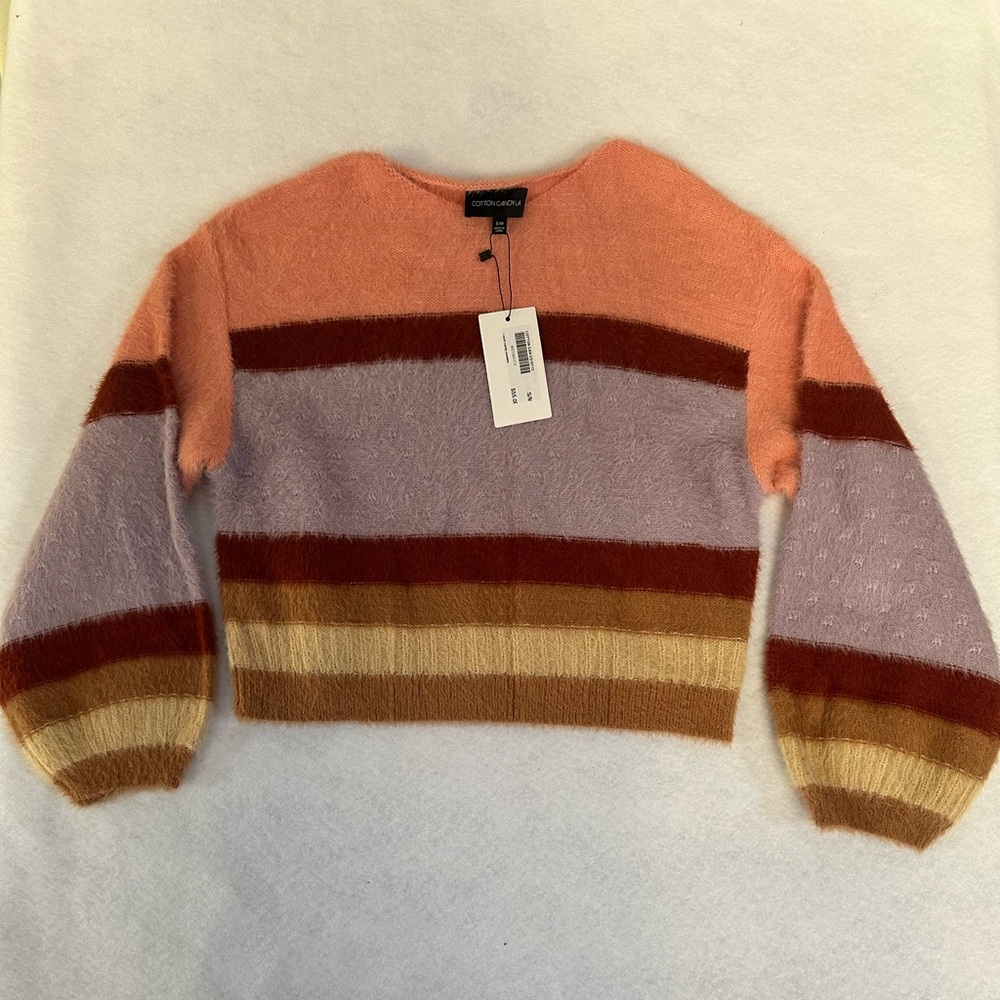 Cotton Candy LA Fuzzy Striped Sweater S/M Soft Eyelash Knit NWT